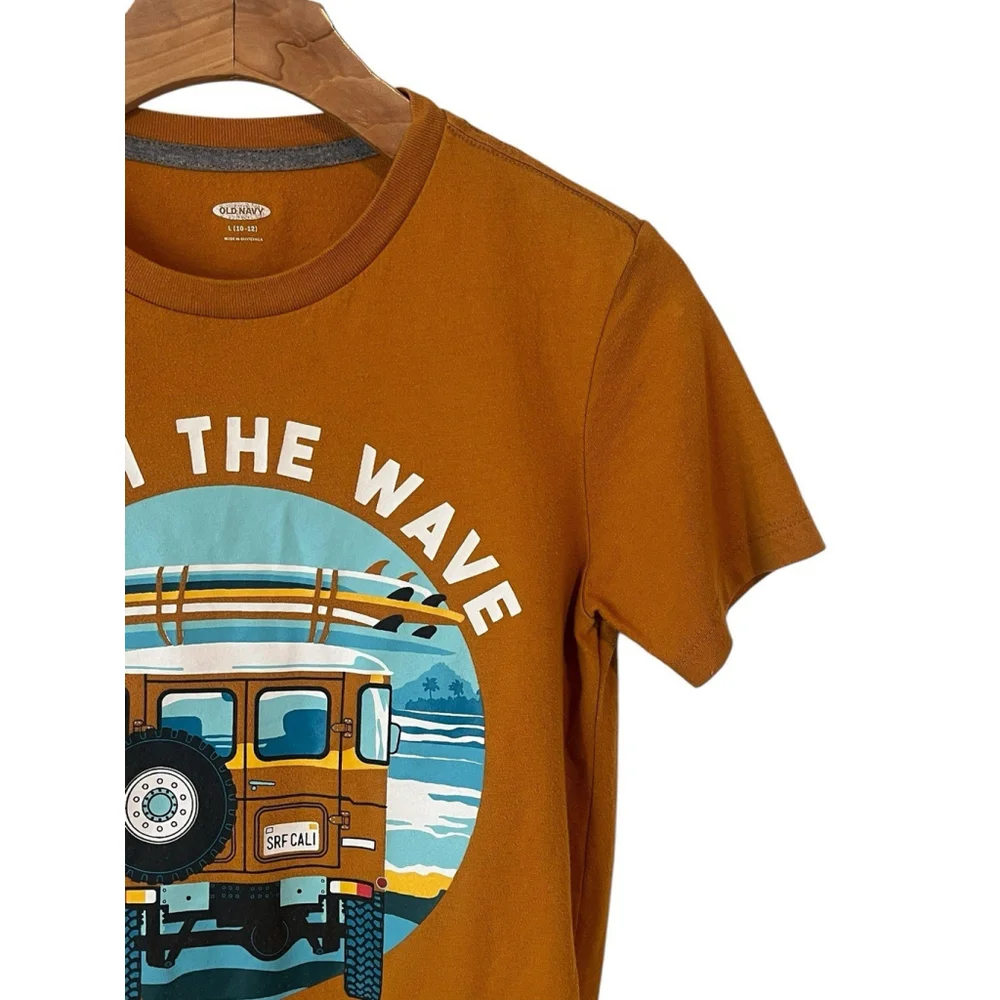 Old Navy Youth T-Shirt Large Mustard Surfing Graphic Tee